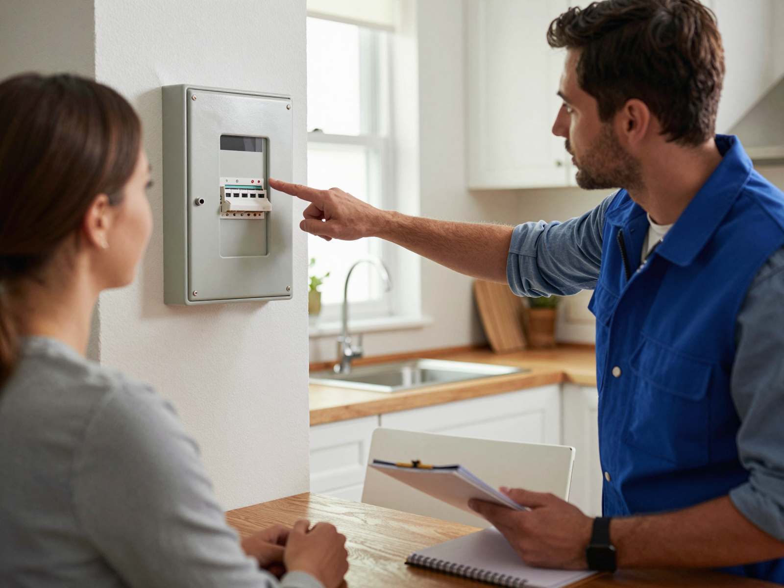 Electrician consulting with homeowner
